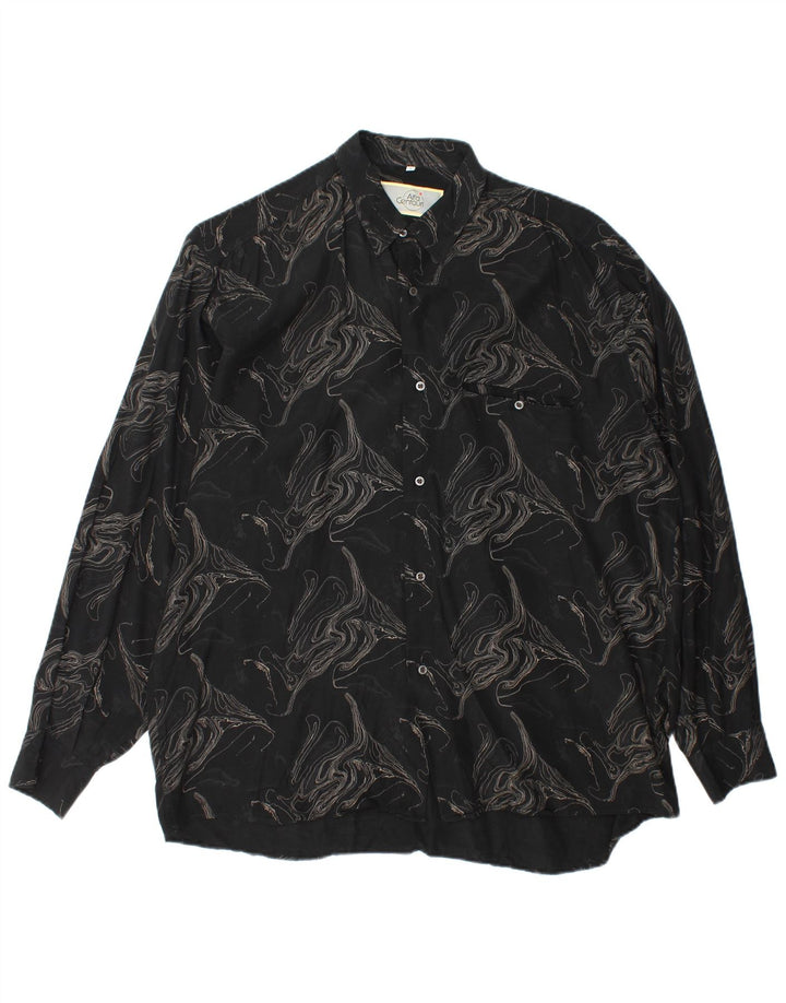 Camisa Vintage Hombre Patrón Abstracto XL Viscosa Negra