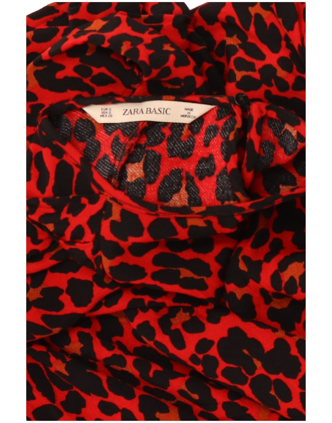 ZARA Mujer Blusa Manga 3/4 Top UK 40 Pequeño Estampado Animal Rojo