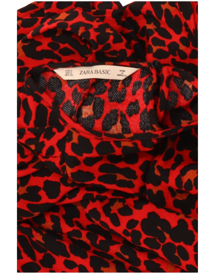 ZARA Mujer Blusa Manga 3/4 Top UK 40 Pequeño Estampado Animal Rojo