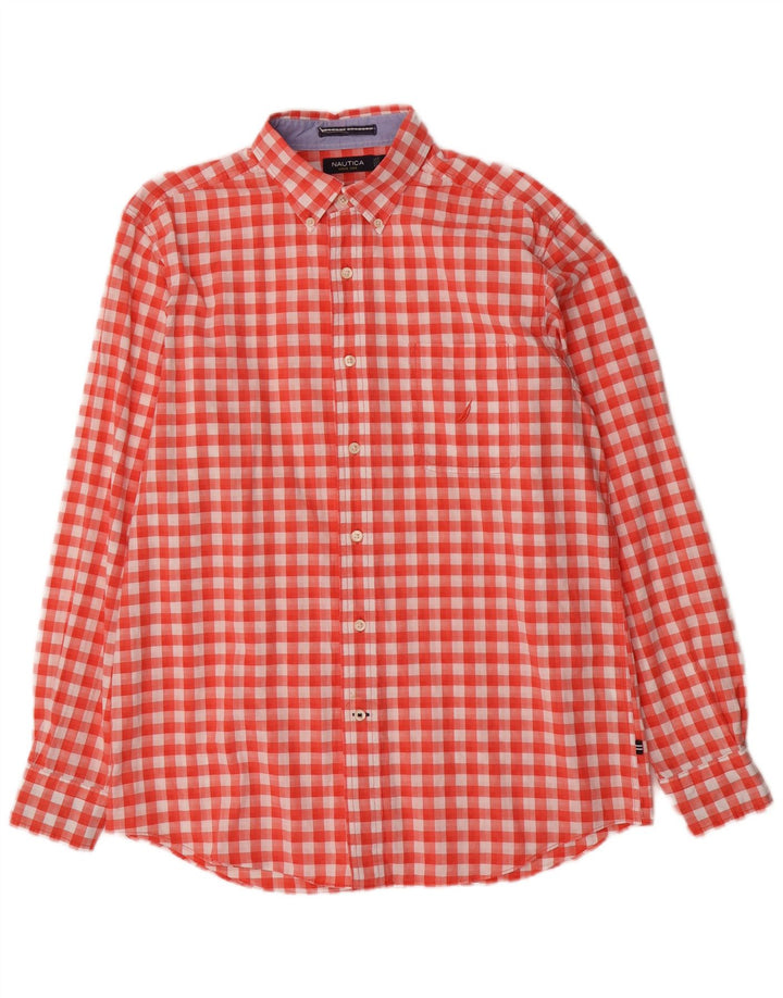 Camisa Nautica Hombre Algodón Vichy Rojo Mediano