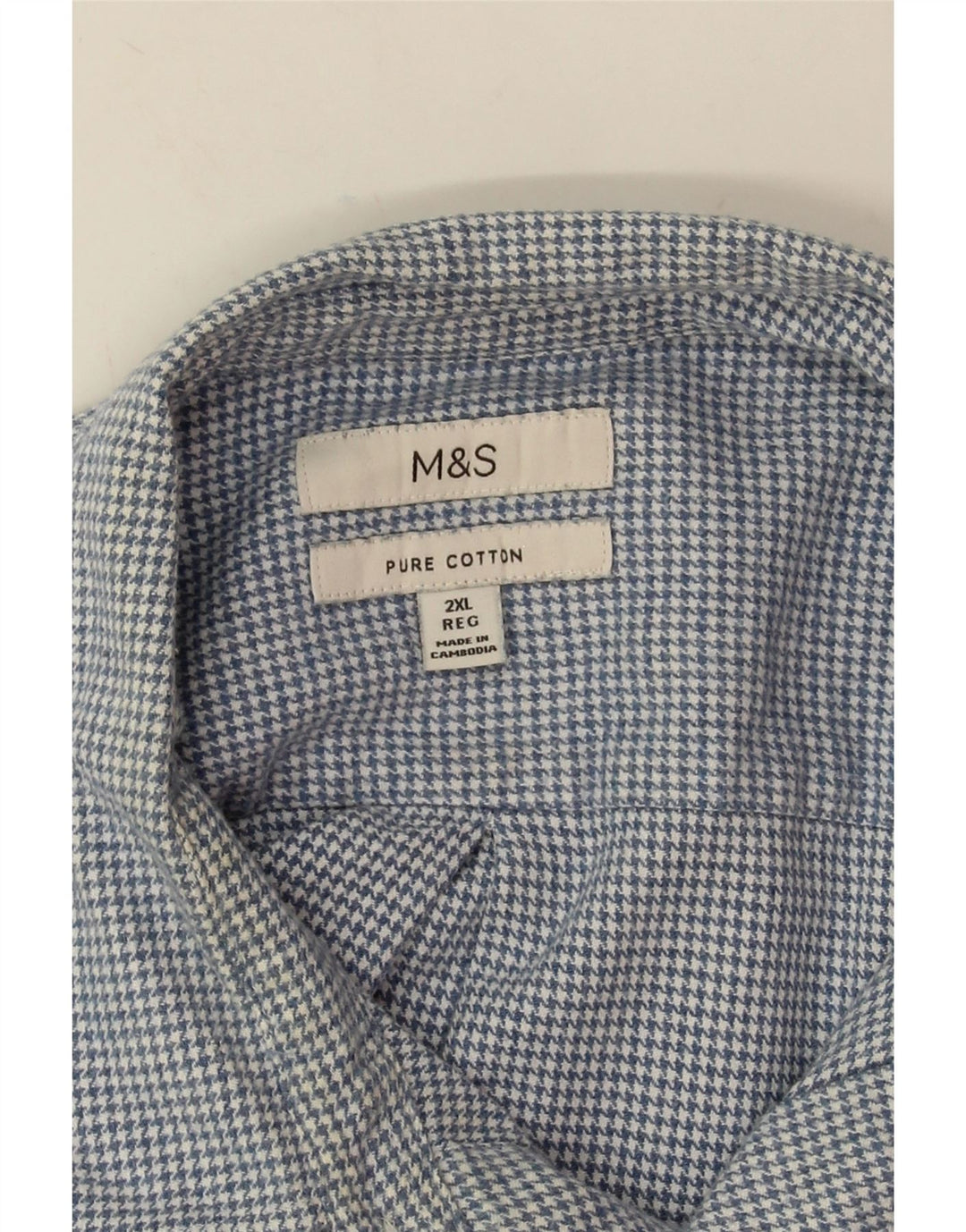 Marks & Spencer Camisa de franela para hombre 2XL Algodón de pata de gallo azul