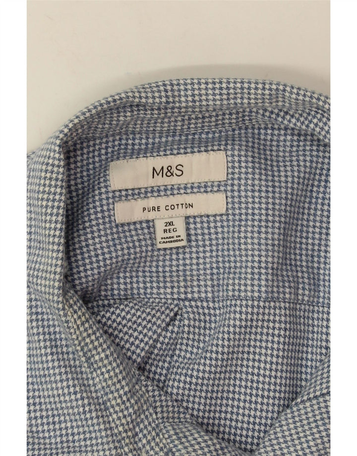 Marks & Spencer Camisa de franela para hombre 2XL Algodón de pata de gallo azul