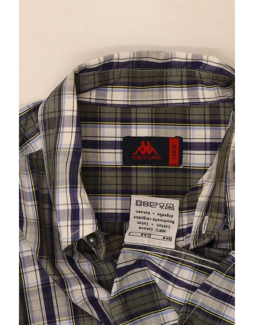 Camisa Kappa Hombre Large Verde Cuadros Algodón
