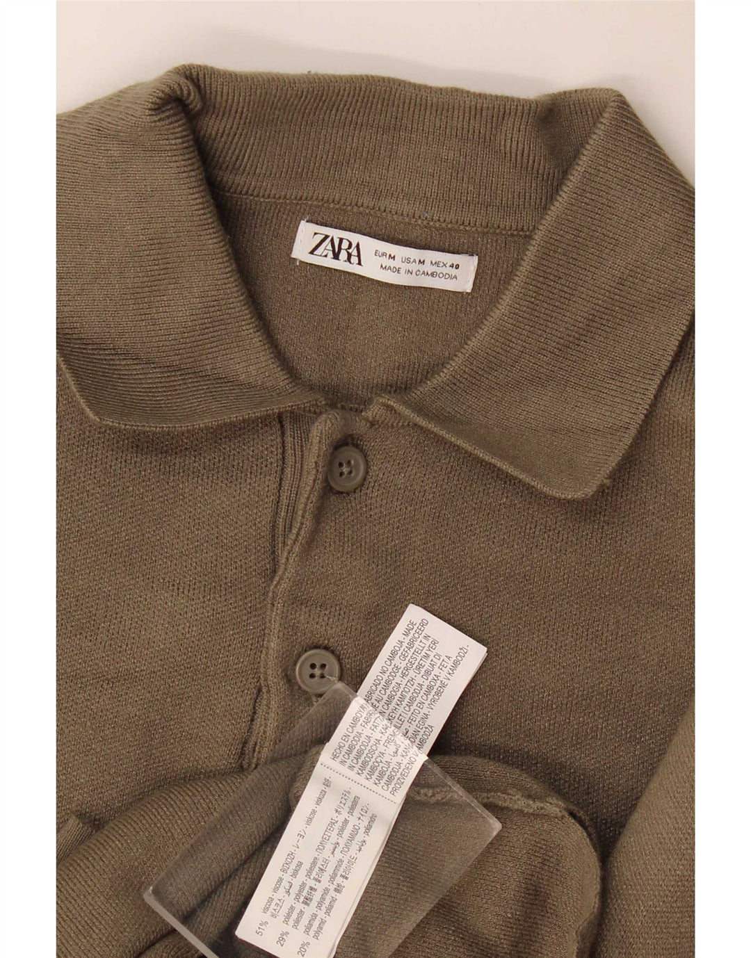 Zara Hombre Jersey De Cuello Polo Viscosa Caqui Medio
