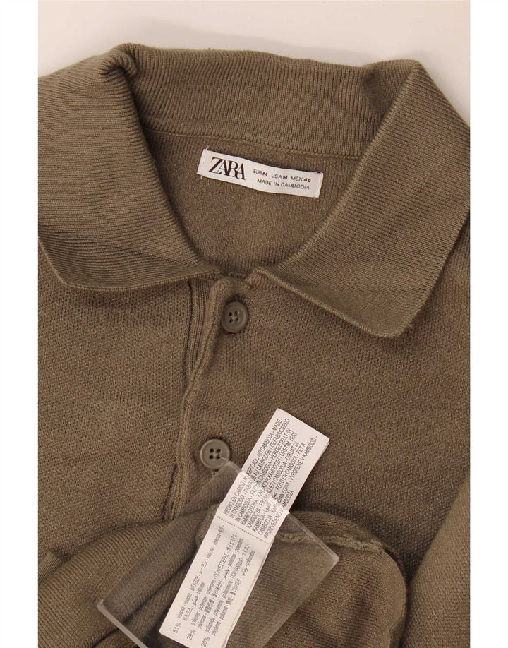 Zara Hombre Jersey De Cuello Polo Viscosa Caqui Medio