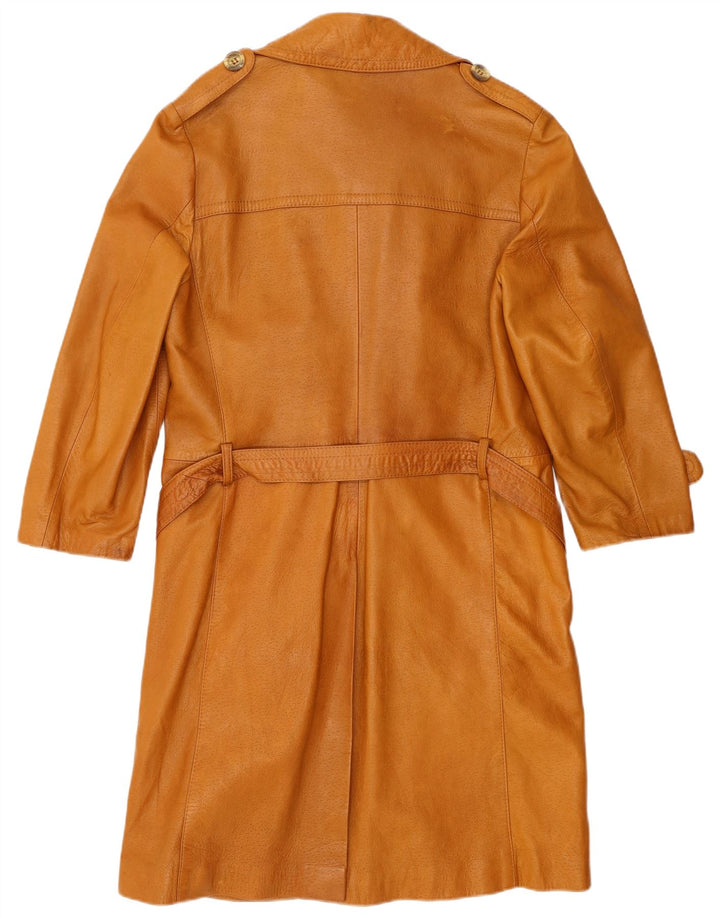 VINTAGE Abrigo de cuero militar para hombre EU 46 Pequeño Beige