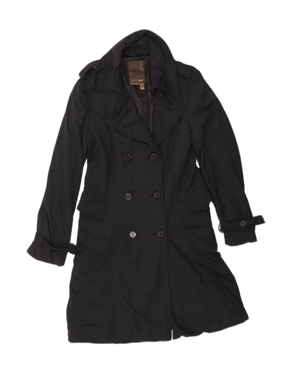GAS Womens Double Breasted Trench Coat UK 10 Small Black Polyamide