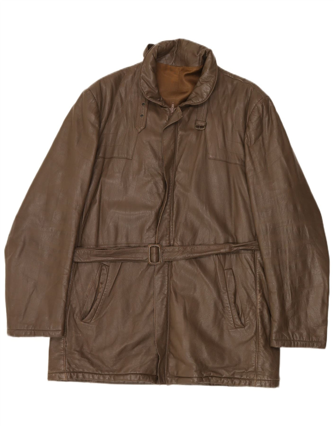 Chaqueta de cuero vintage para hombre IT 52 XL cuero marrón