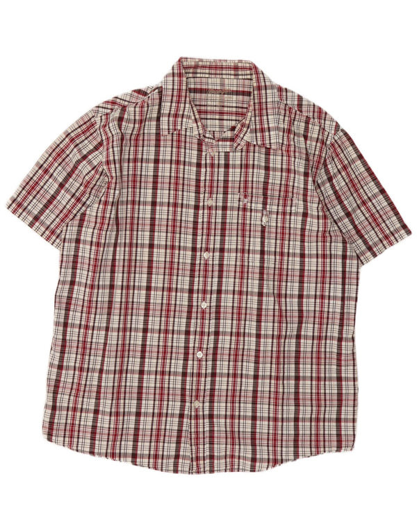 Wrangler Camisa de manga corta para hombre de algodón a cuadros burdeos grande