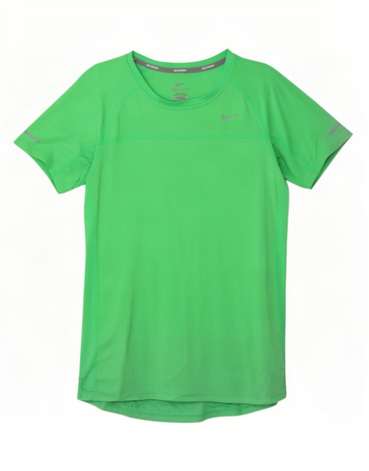 Nike Mujer Dri Fit Camiseta Top UK 12 Medio Verde Poliéster