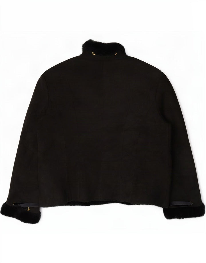 Vintage mujer shearling chaqueta IT 46 grande negro