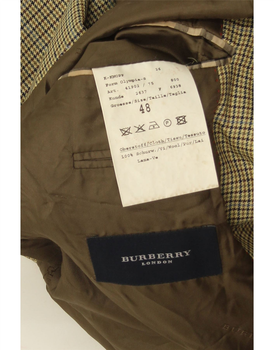 Burberry Chaqueta tipo blazer para hombre EU 48 Lana virgen de pata de gallo amarilla mediana