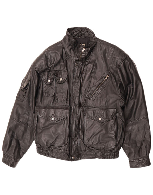 Vintage chaqueta de cuero para hombre Reino Unido 44 2XL cuero negro