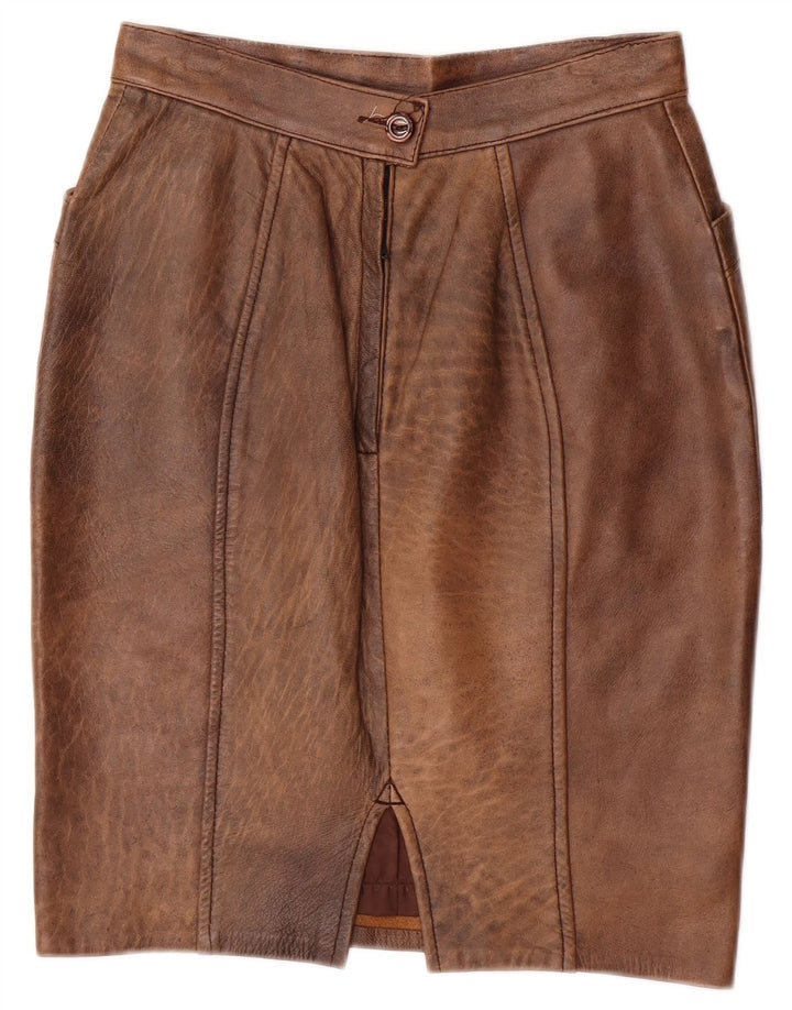 Falda de cuero vintage para mujer IT 42 Mediana W26 Marrón