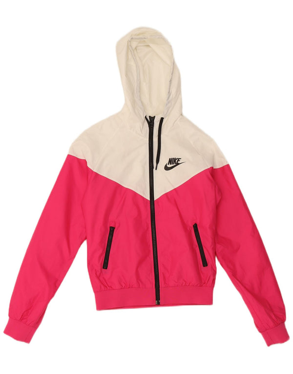 Nike Chaqueta impermeable con capucha para mujer UK 10 Small Pink Colourblock Poliéster