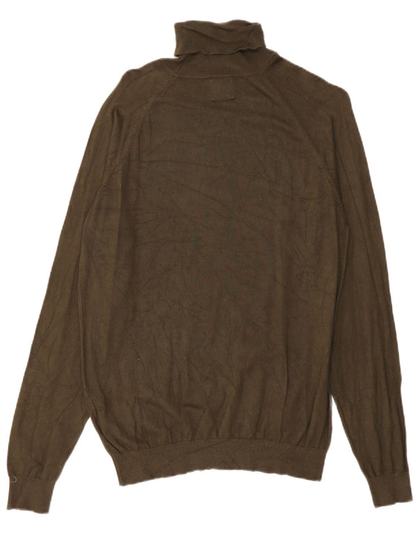 Zara Jersey con cuello vuelto para mujer, talla 44, viscosa verde medio