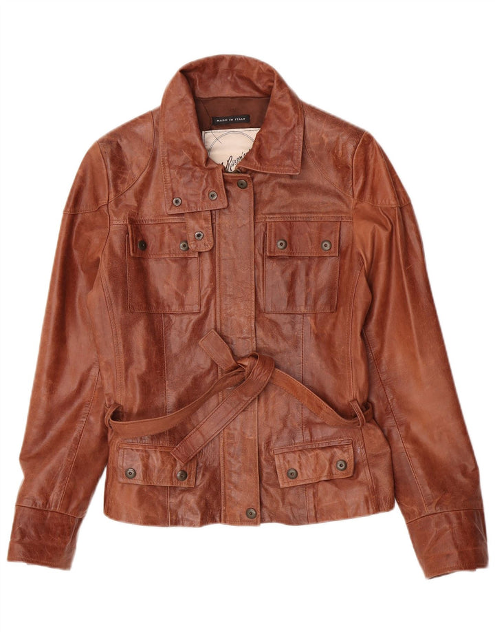A. Raspini Chaqueta de cuero para mujer UK 12 Cuero marrón medio
