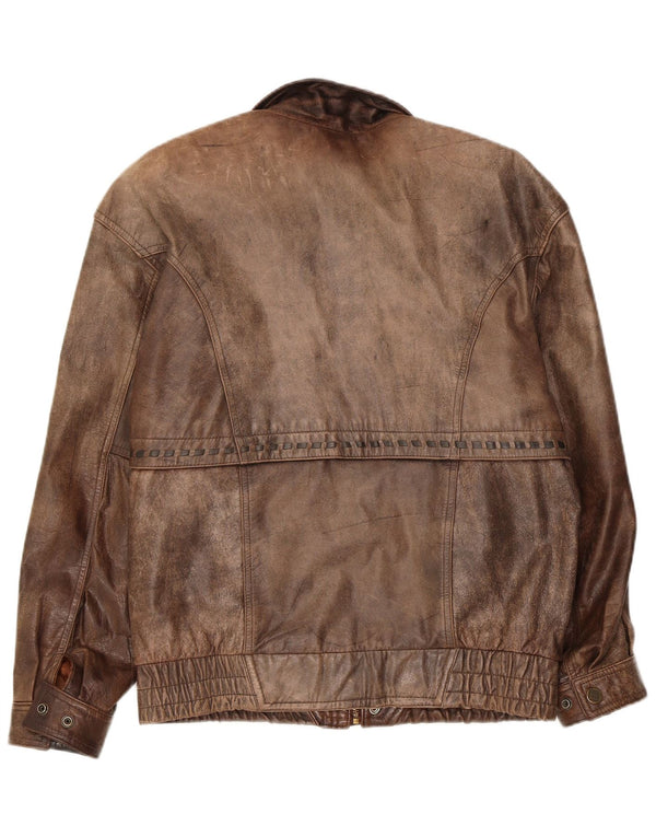 Vintage hombres bombardero chaqueta de cuero EU 48 cuero marrón medio