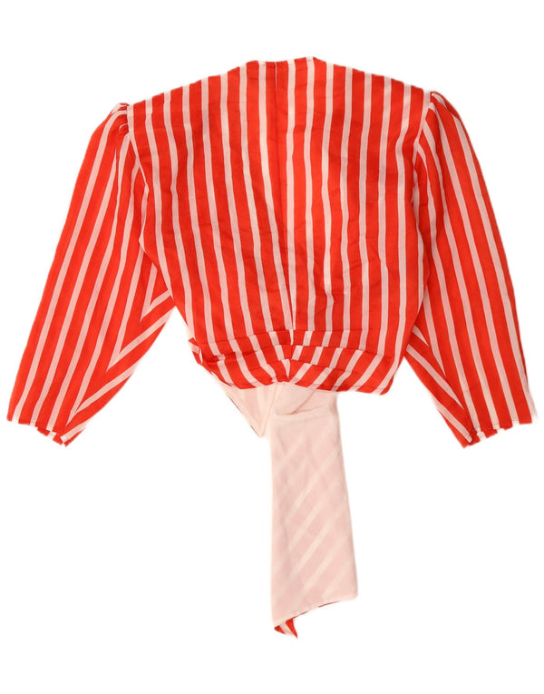 Vintage mujer corbata delantera 3/4 manga blusa top IT 44 rayas rojas medianas