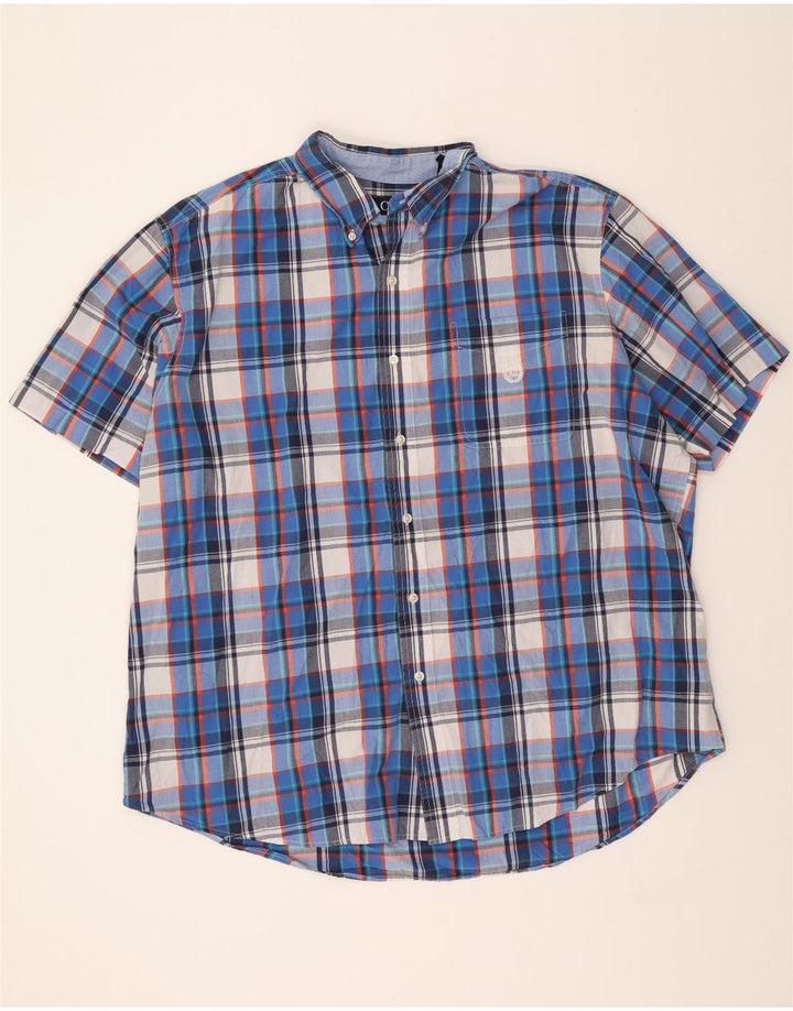 CHAPS Mens Big & Tall Short Sleeve Shirt 2XL Blue Check Cotton Vintage Chaps and Second-Hand Chaps from Messina Hembry 
