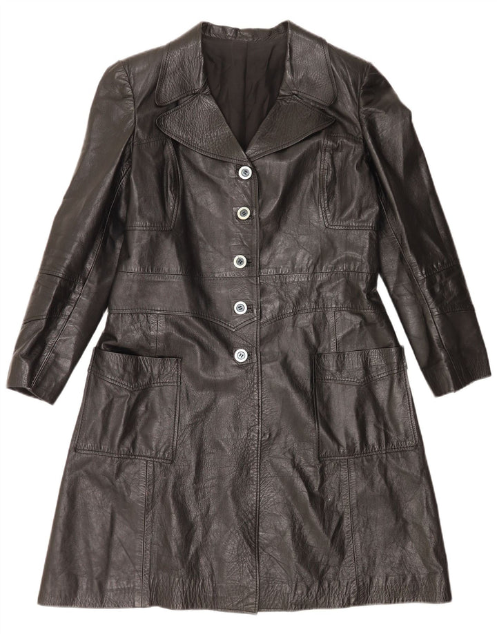 VINTAGE Abrigo de cuero para mujer Reino Unido 14 Medio Negro