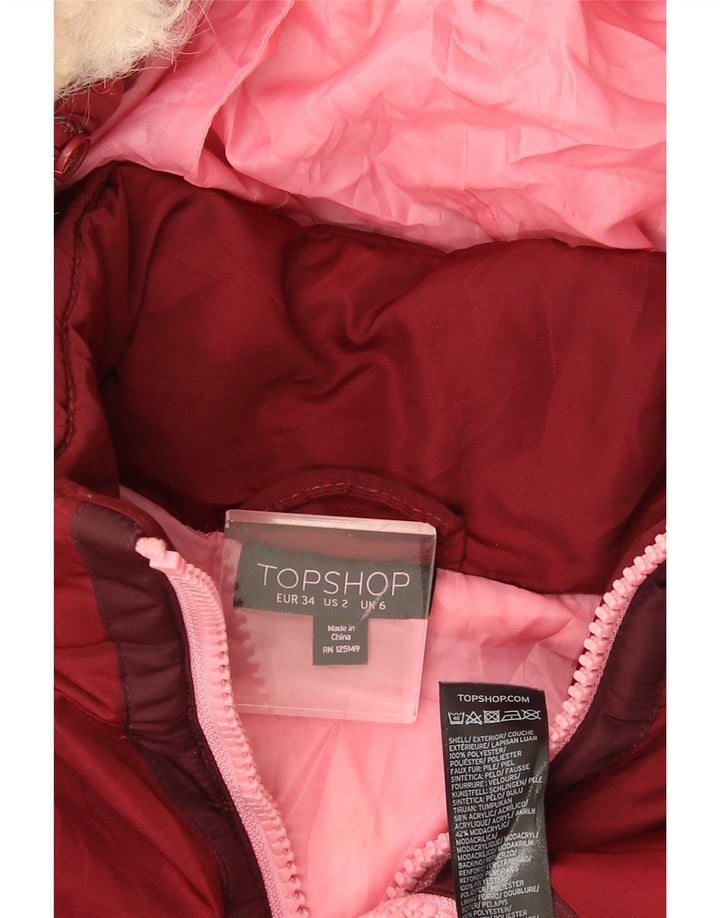 Topshop Chaqueta acolchada extragrande con capucha para mujer UK 6 XS Poliéster rojo