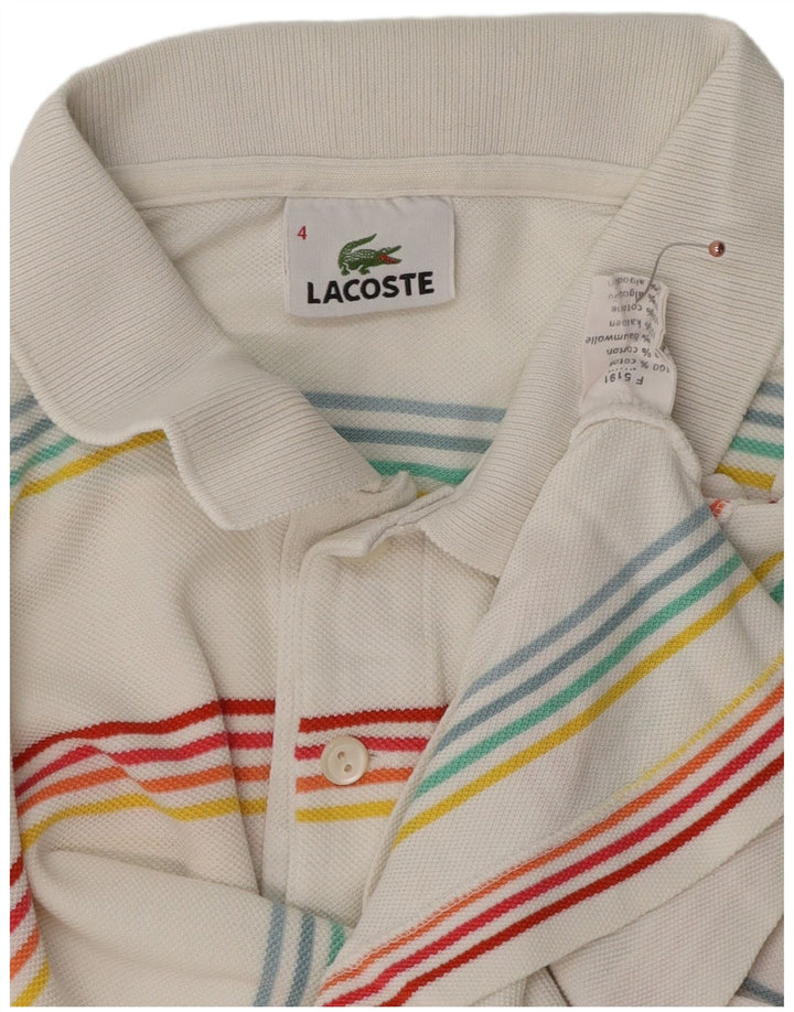 LACOSTE Polo para hombre talla 4 mediano algodón a rayas blancas