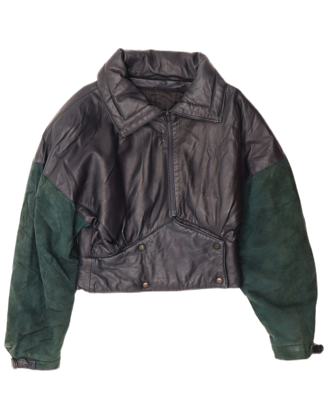 VINTAGE Chaqueta de cuero crop para mujer Reino Unido 6 XS Azul marino