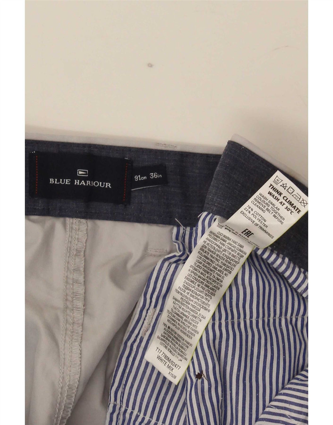 Marks & Spencer Pantalones cortos chinos Blue Harbor para hombre W36 Algodón gris grande