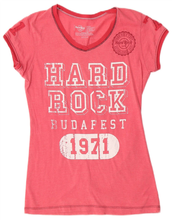Hard Rock Cafe Camiseta gráfica de manga corta para mujer Top UK 40 Medium Pink
