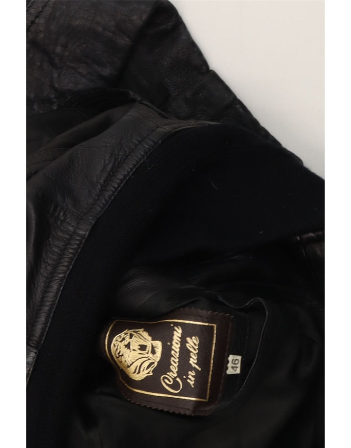 Chaqueta de cuero vintage para mujer IT 46 cuero negro grande