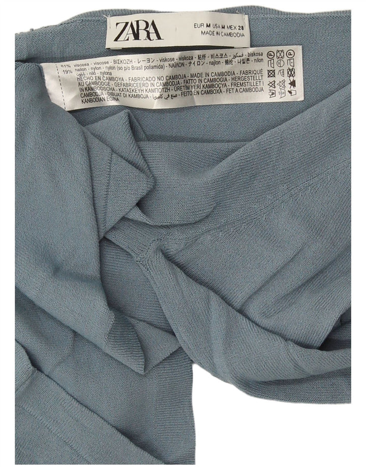 Zara Top corto con hombros descubiertos para mujer UK 42 Viscosa azul medio