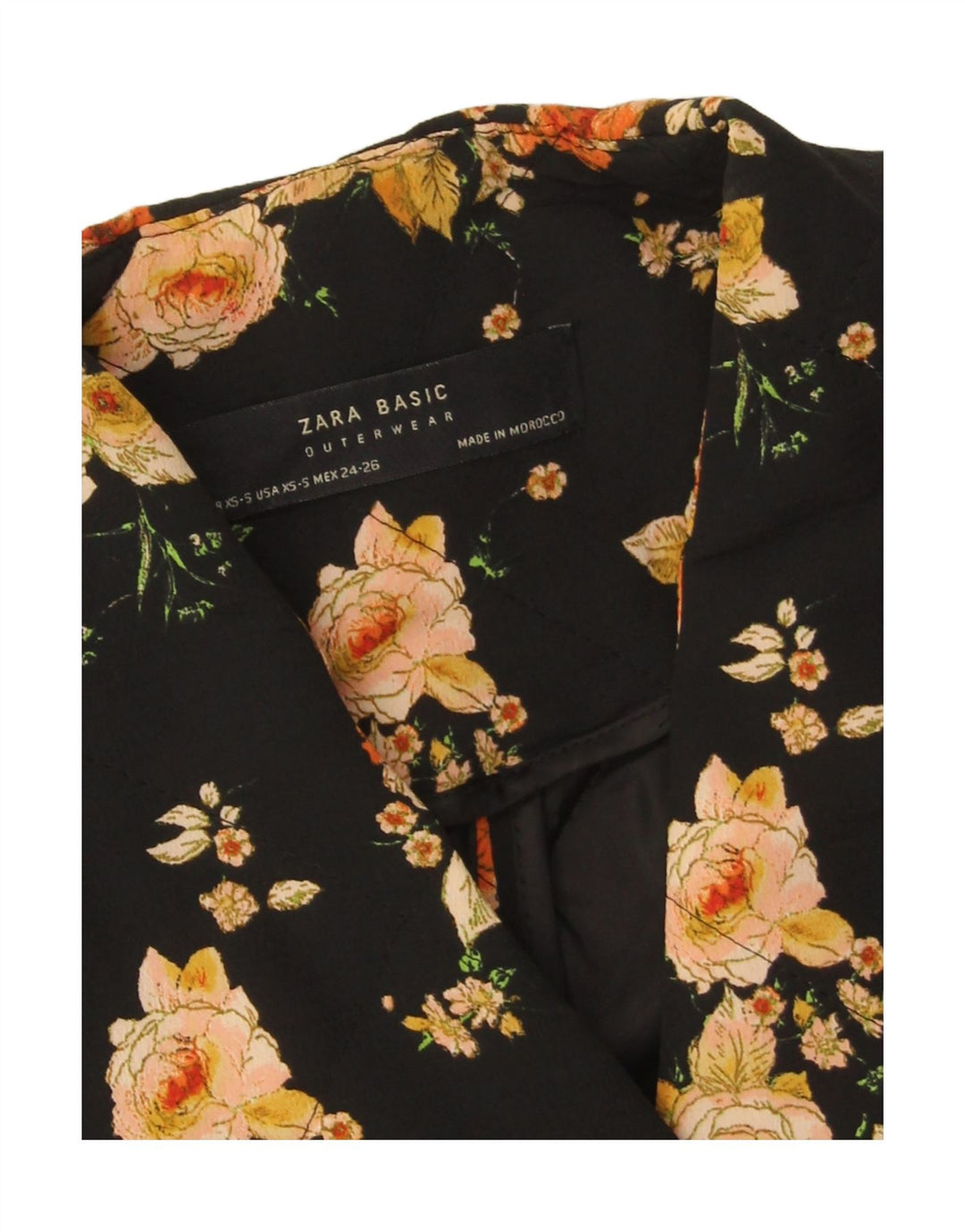 ZARA Womens Open Blazer Jacket UK 6 XS Black Floral Vintage Zara and Second-Hand Zara from Messina Hembry 
