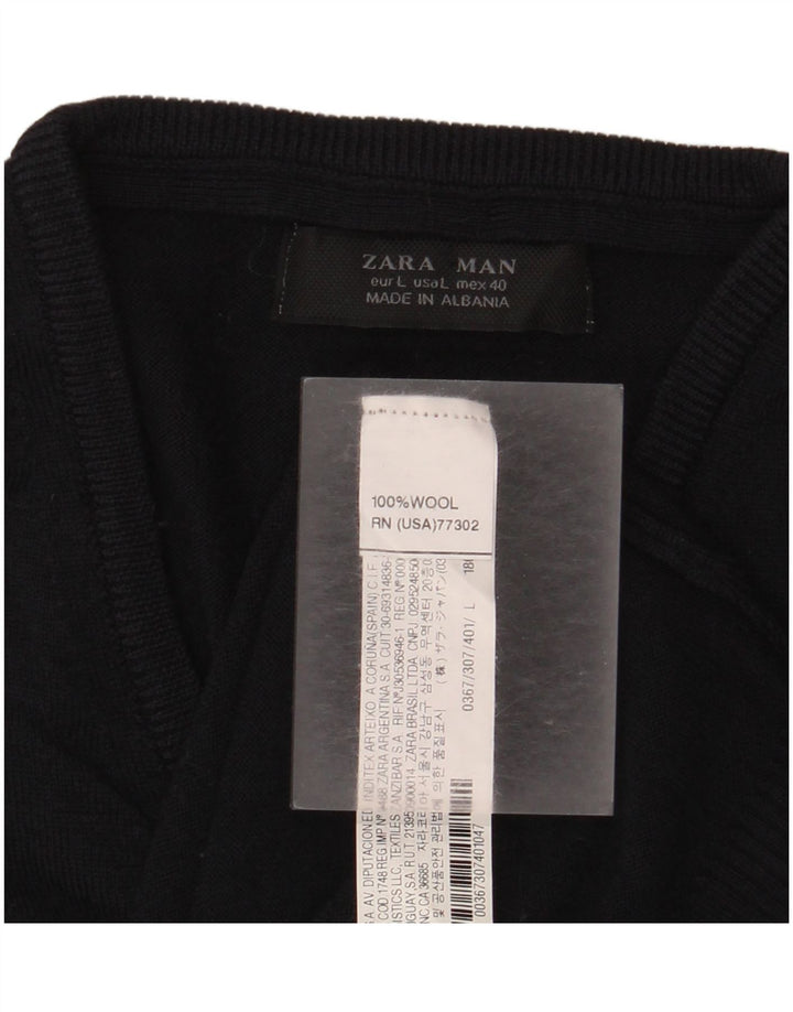 ZARA Hombre Chaleco Tank Top Large Lana Azul Marino