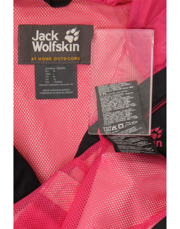 Jack Wolfskin Chaqueta impermeable con capucha para mujer UK 12 Mediana Negro Poliéster