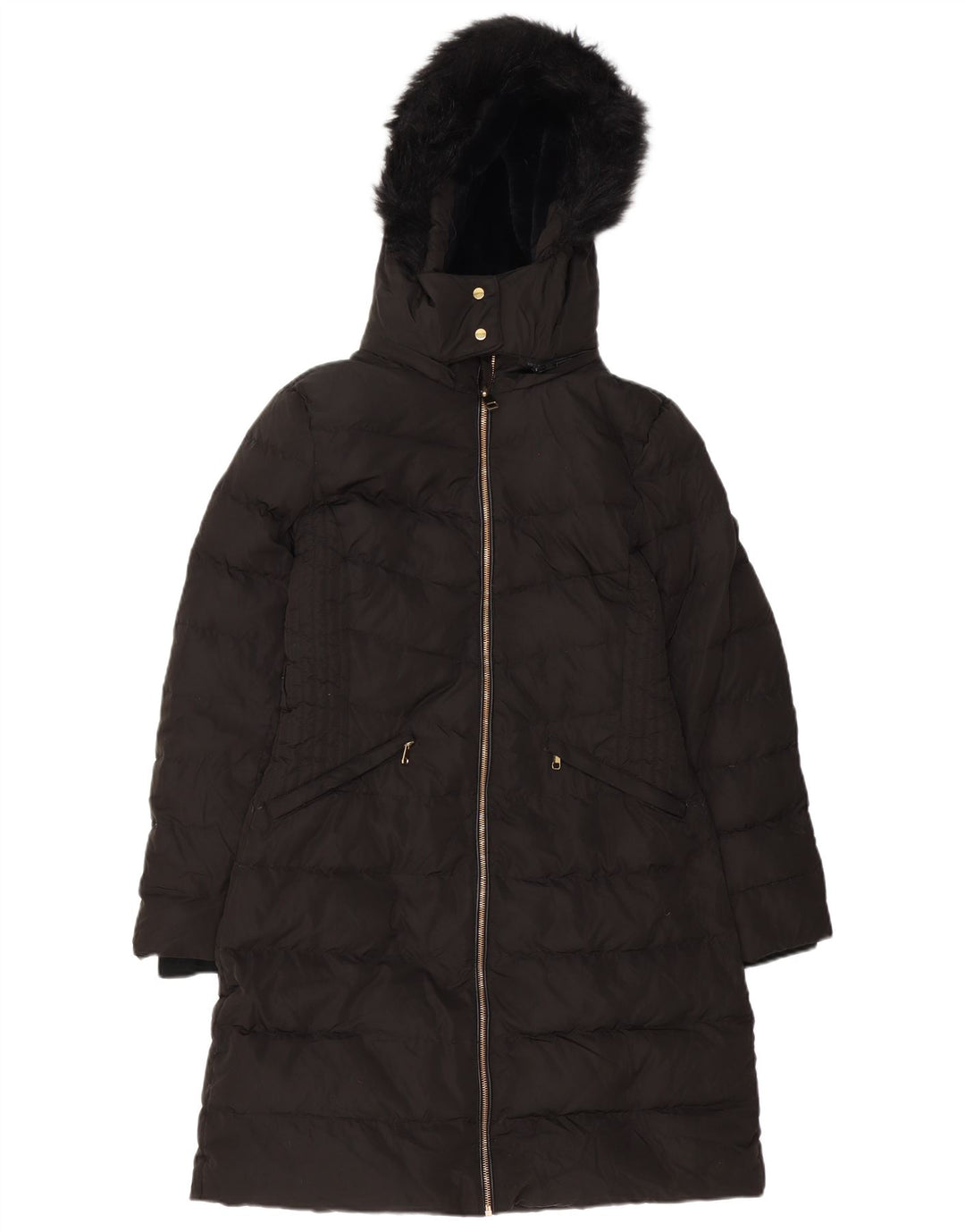 Zara Mujer Abrigo Acolchado Con Capucha UK 44 Medio Negro Poliéster