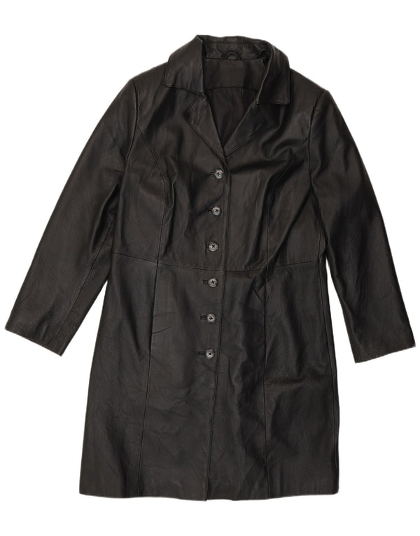 Vintage mujer cuero abrigo Reino Unido 14 cuero negro grande