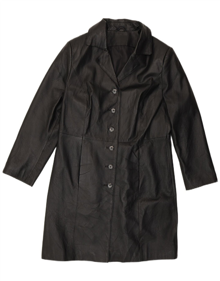 Vintage mujer cuero abrigo Reino Unido 14 cuero negro grande