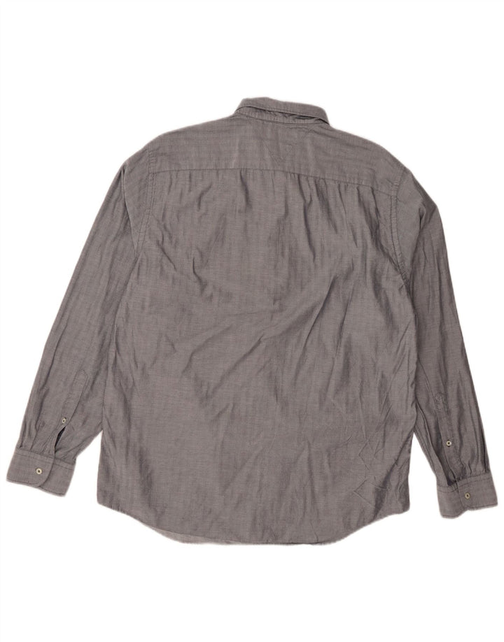 TOMMY HILFIGER Mens Regular Fit Shirt Large Grey Herringbone Cotton