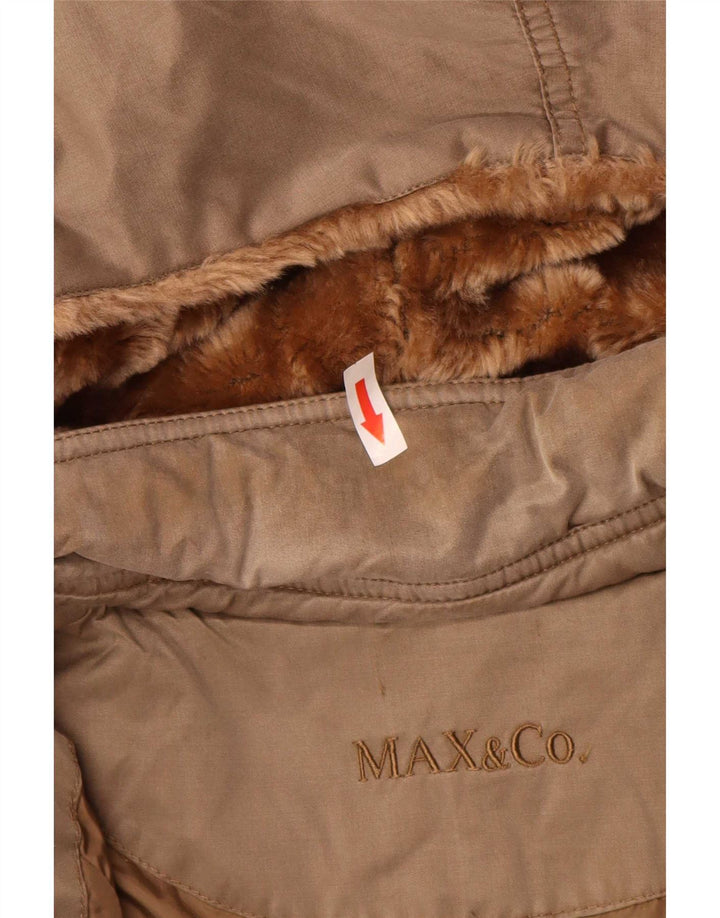 Max & Co. Abrigo acolchado con capucha para mujer UK 42 Algodón marrón medio