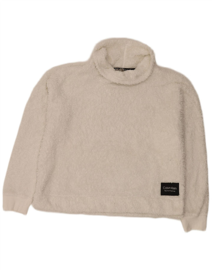Calvin Klein Jersey de forro polar extragrande con cuello vuelto para mujer UK 46 Grande Blanco