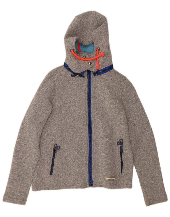 SUPERDRY Suéter con capucha y cremallera para mujer UK 10 Small Grey Poliéster