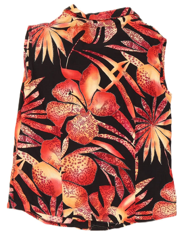 Vintage mujer camisa sin mangas Reino Unido 16 grande negro floral