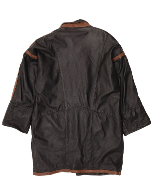 VINTAGE Abrigo de cuero para hombre Reino Unido 40 Bloque de color negro grande