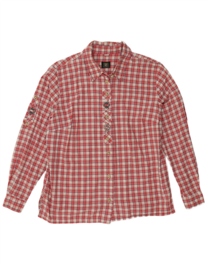 Vintage camisa de mujer Reino Unido 16 algodón de cuadros rojos grandes