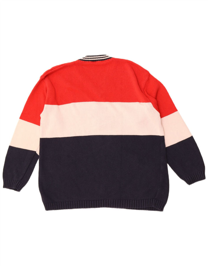 Vintage hombres gráfico V-cuello jumper suéter grande multicolor colorblock