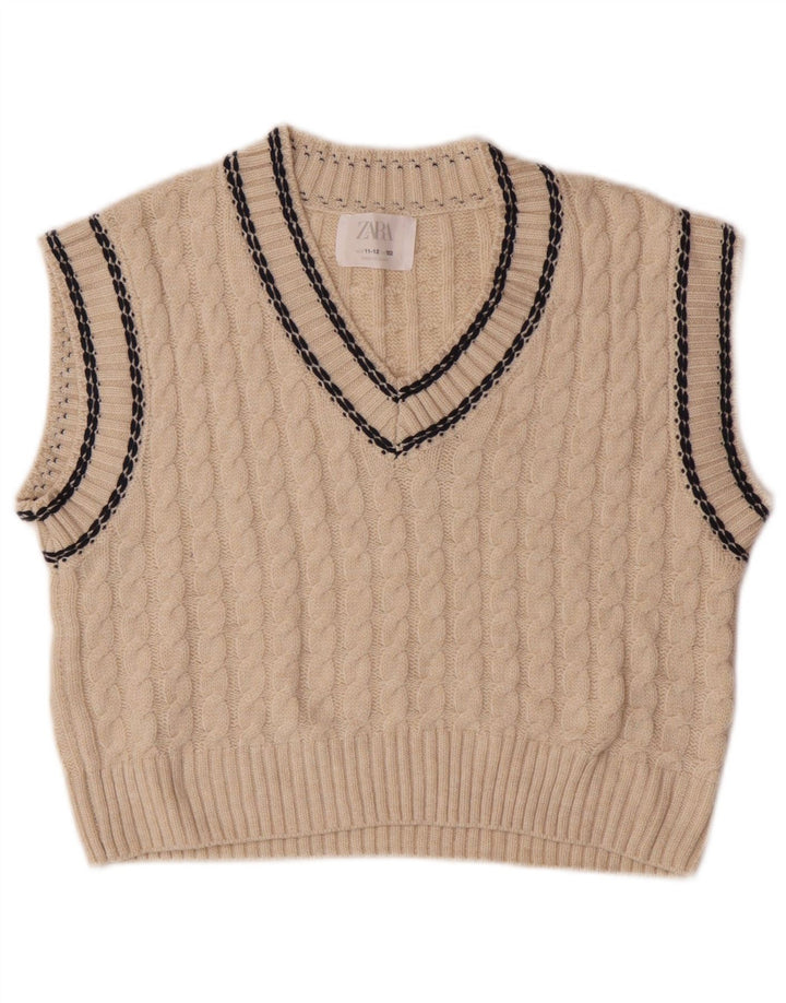 Zara Camiseta Sin Mangas Chaleco Niña 11-12 Años Blanco Roto Poliéster
