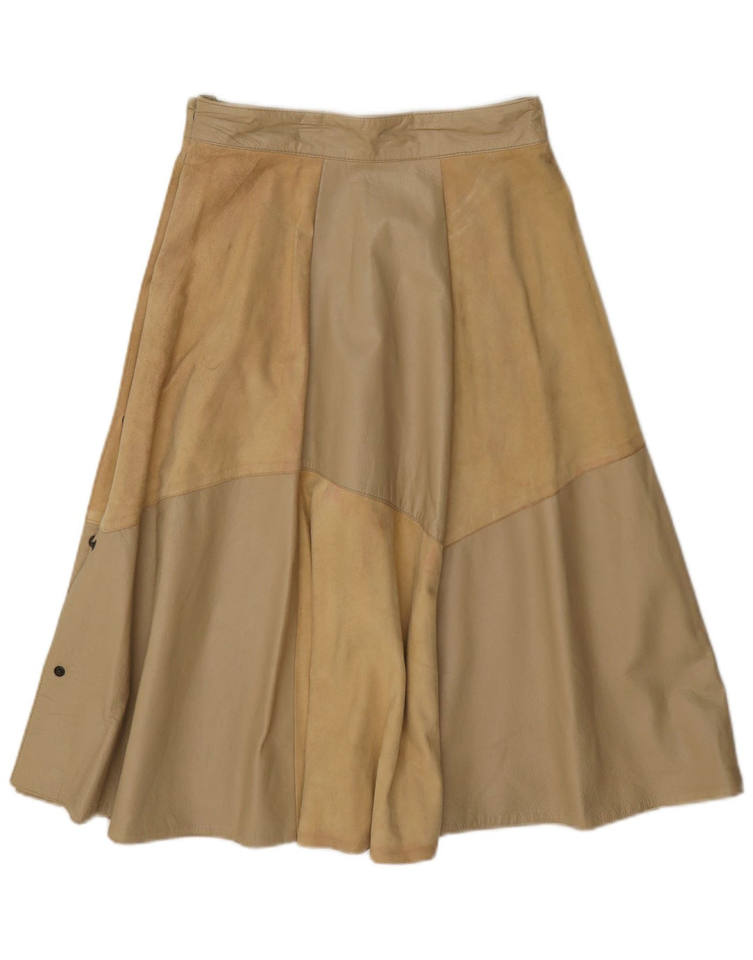 Falda acampanada de cuero vintage para mujer IT 42 Medio W26 Bloque de color beige