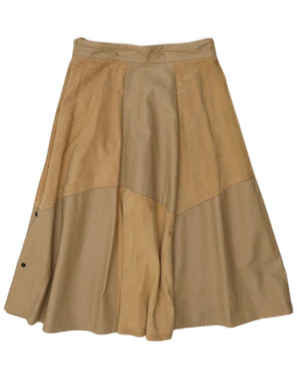 Falda acampanada de cuero vintage para mujer IT 42 Medio W26 Bloque de color beige