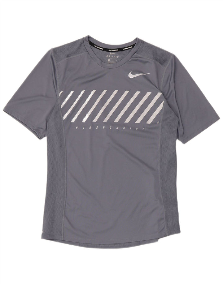 Nike Dri Fit Graphic Camiseta para hombre, talla pequeña, poliéster gris